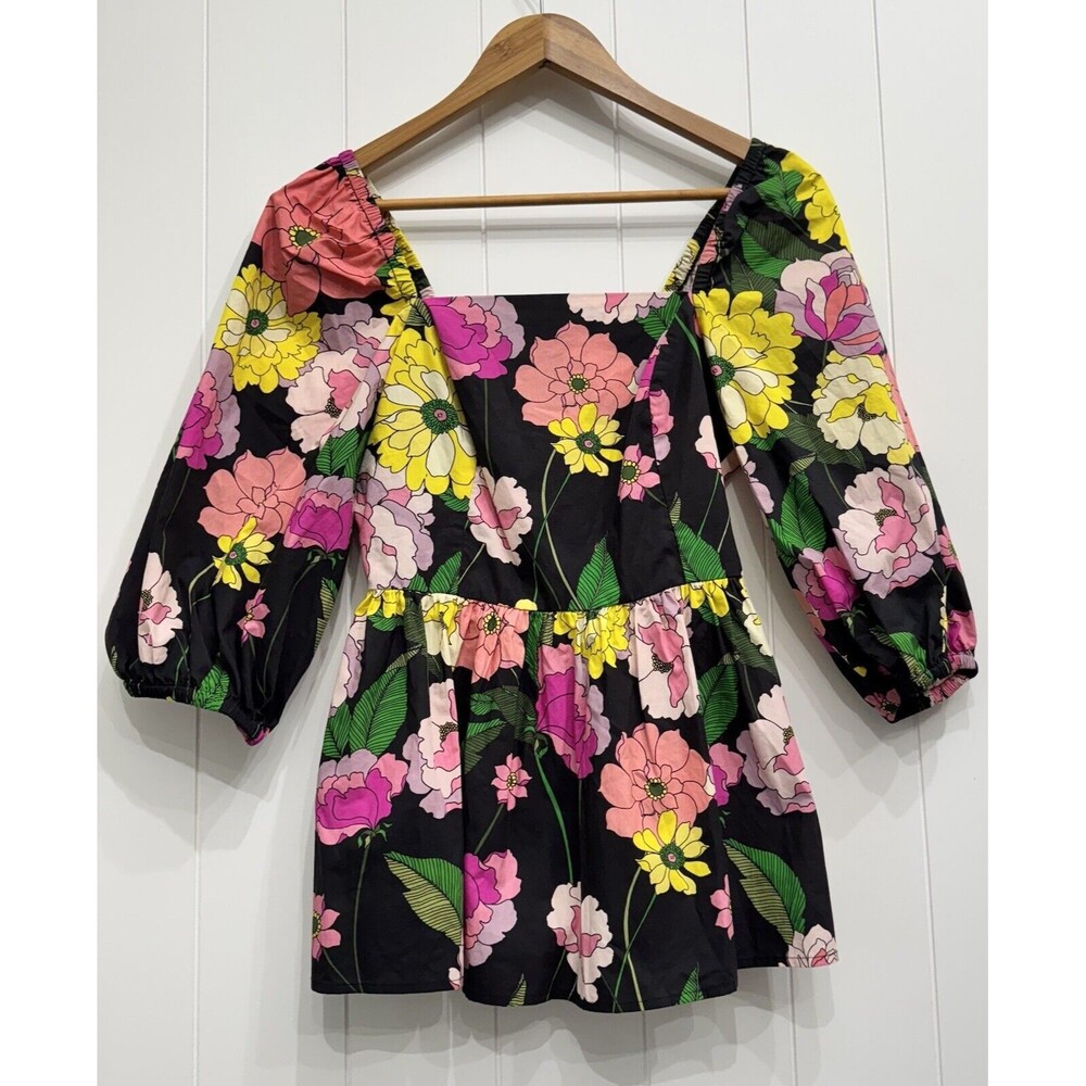 Johnny Was Jade Marisol Blouse Floral XS Puff Sleeve Smocked Babydoll Peplum